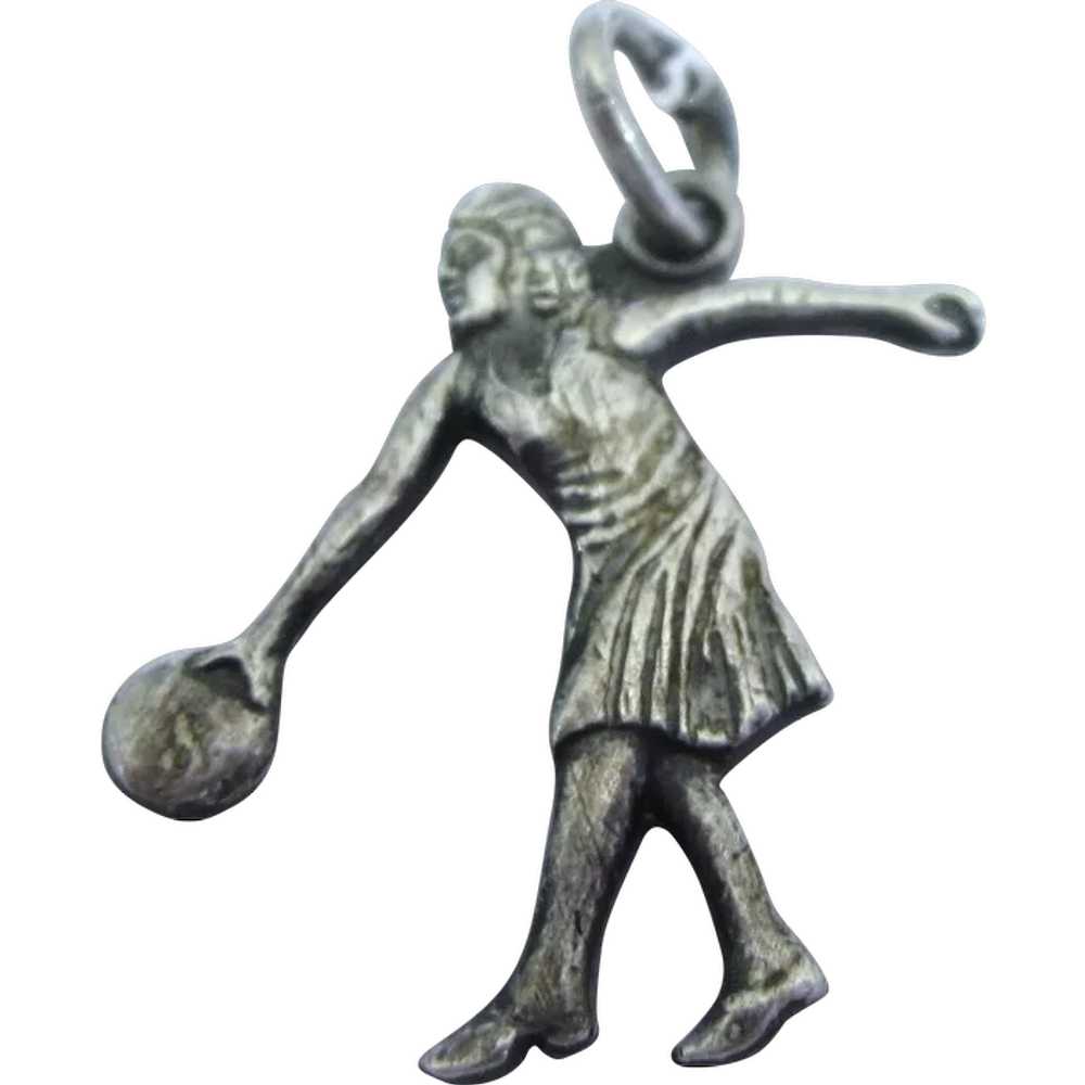 1940's Sterling Female Bowler Charm - image 1