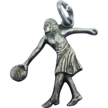 1940's Sterling Female Bowler Charm - image 1