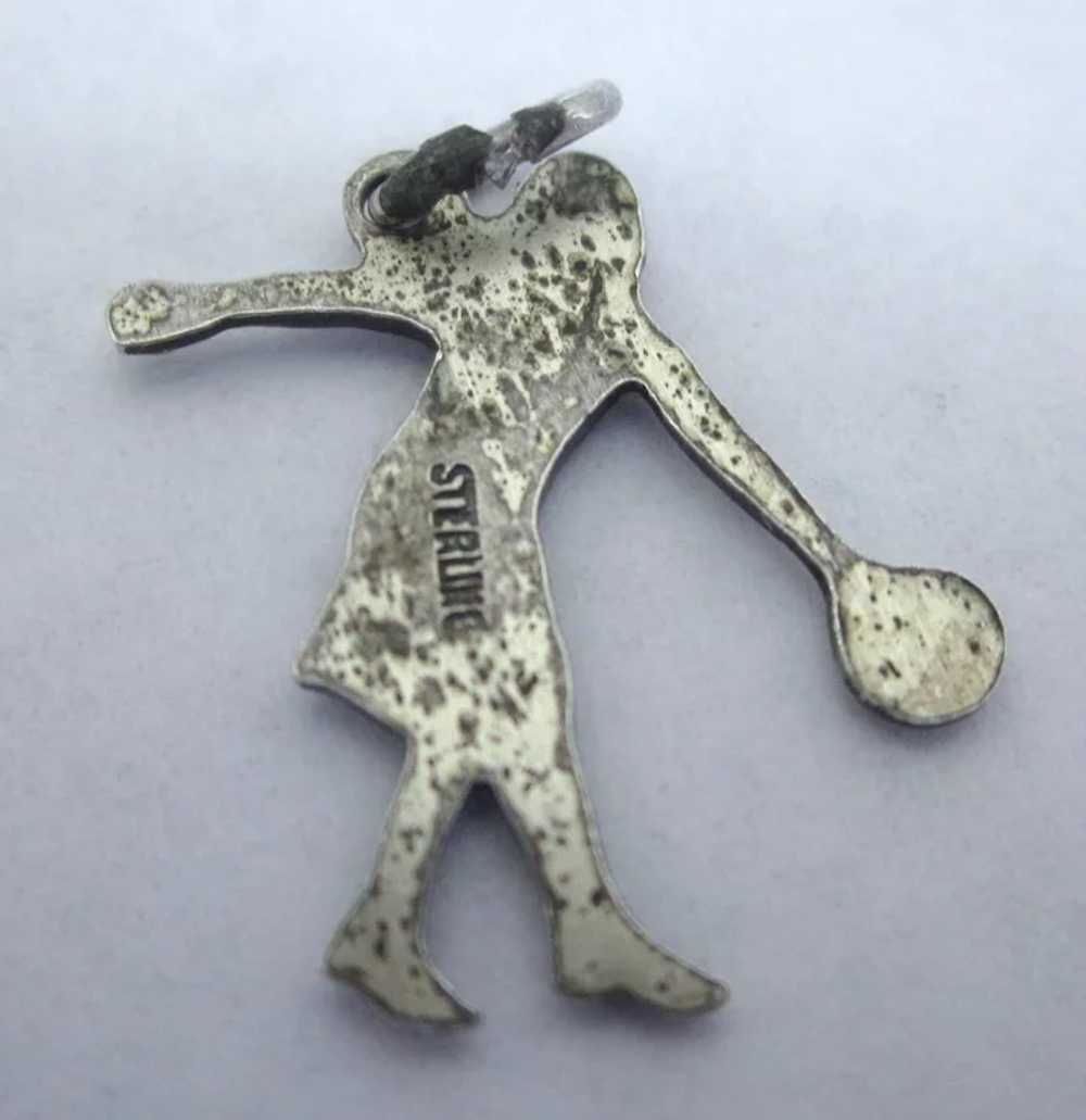 1940's Sterling Female Bowler Charm - image 2