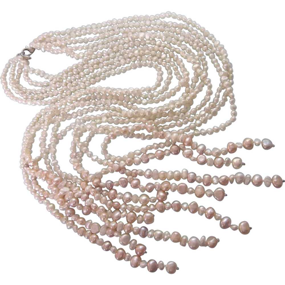 Stunning Signed Five Strand Freshwater Pearl 36" … - image 1