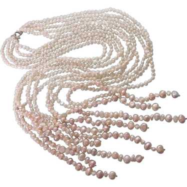 Stunning Signed Five Strand Freshwater Pearl 36" … - image 1