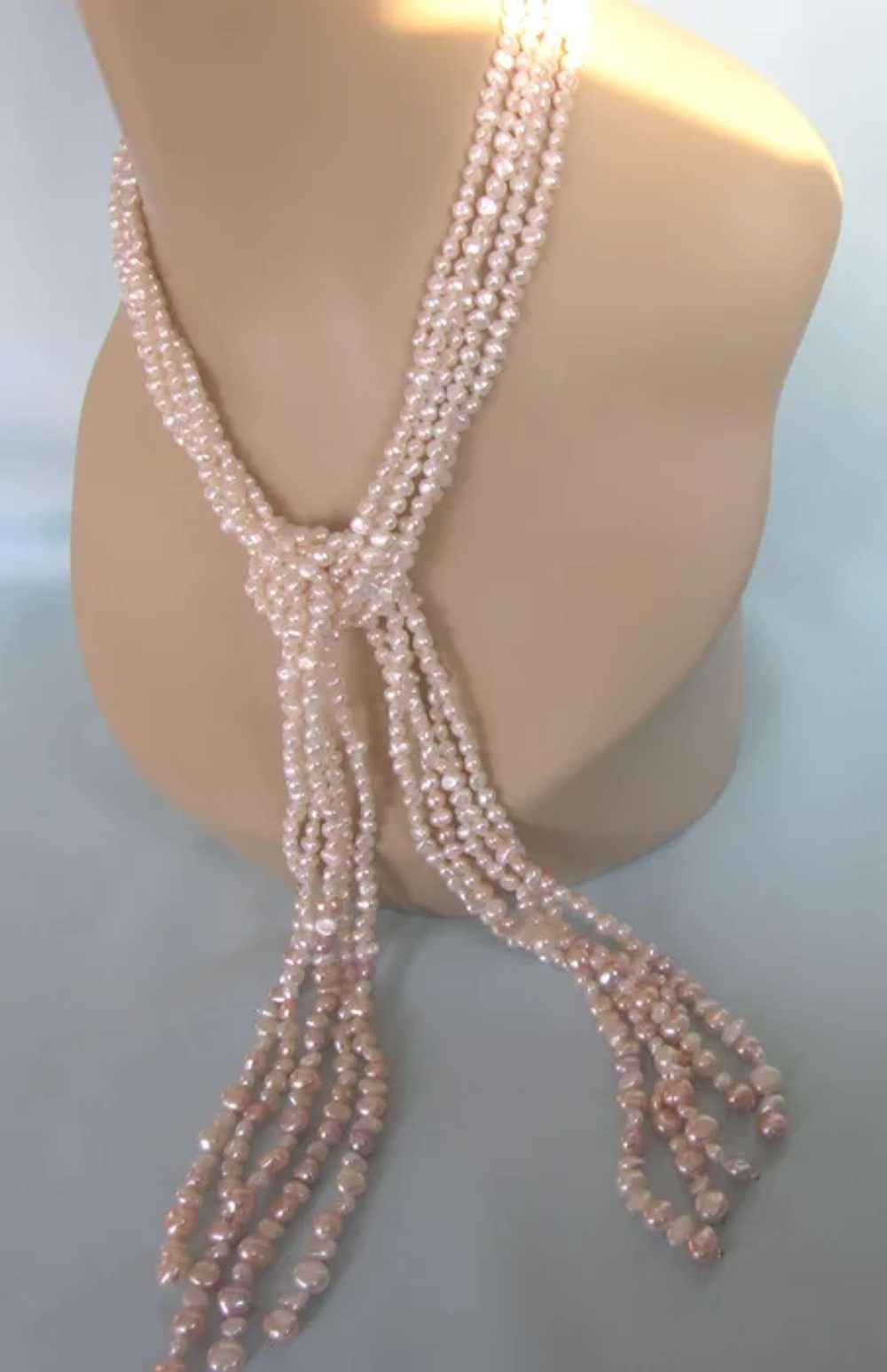 Stunning Signed Five Strand Freshwater Pearl 36" … - image 4