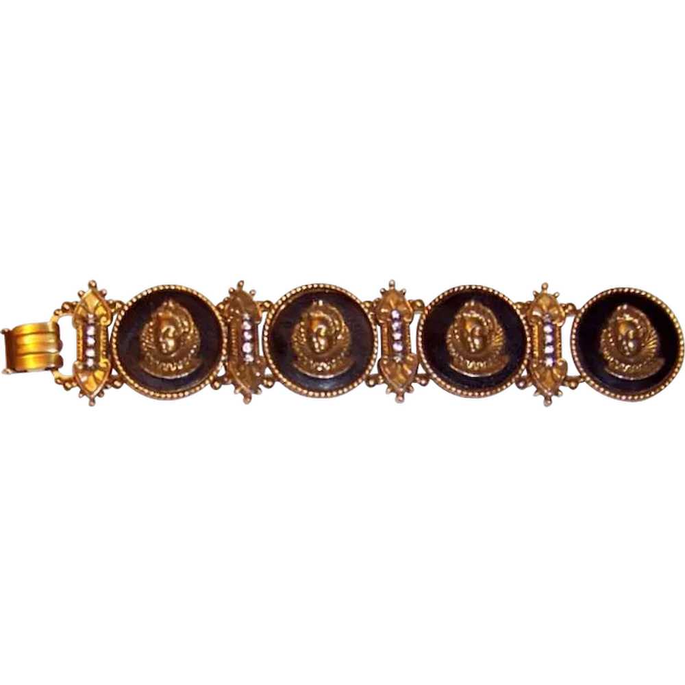 "Art"-Gold-Toned and Black Bracelet with Medallio… - image 1