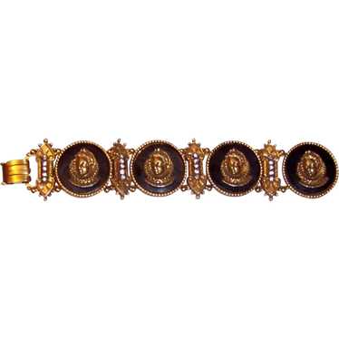 "Art"-Gold-Toned and Black Bracelet with Medallio… - image 1