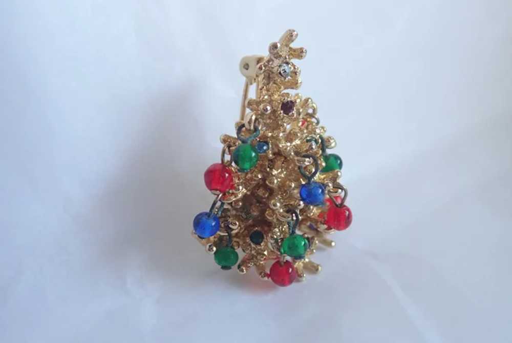 Vintage Christmas Tree Pin Dangle Beads and Rhine… - image 2