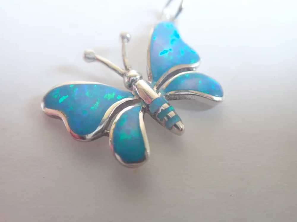 Sterling And Lab Opal Butterfly Pendant Or Charm - image 3