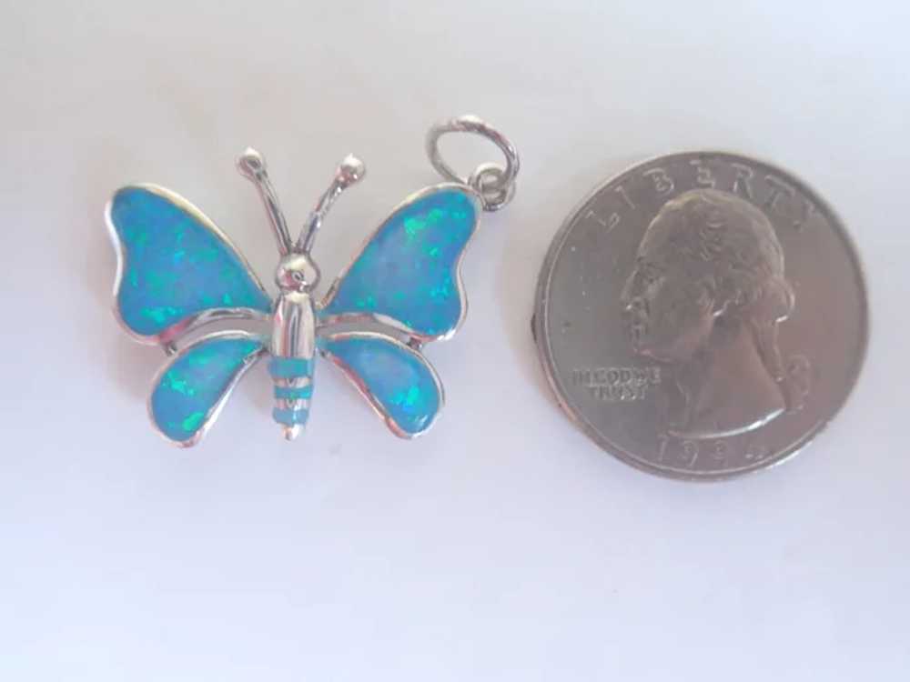 Sterling And Lab Opal Butterfly Pendant Or Charm - image 4