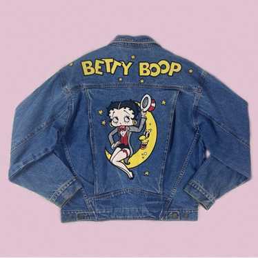 487 90s Betty Boop 白デニムジャケット　コミック柄　ビッグロゴ 1e70b8ca28f0a06ff04c8df0bc3204