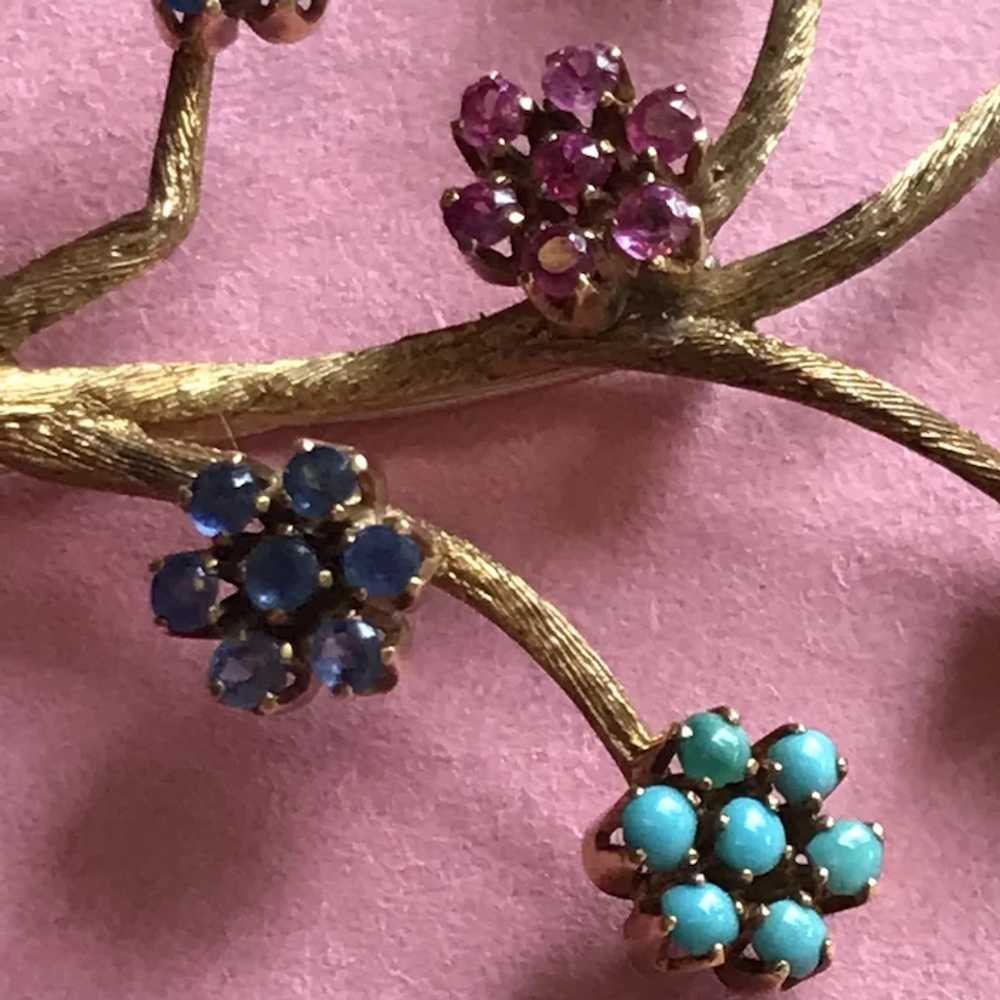 Beautiful 18K Fantasy Floral Pin with Sapphires, … - image 3