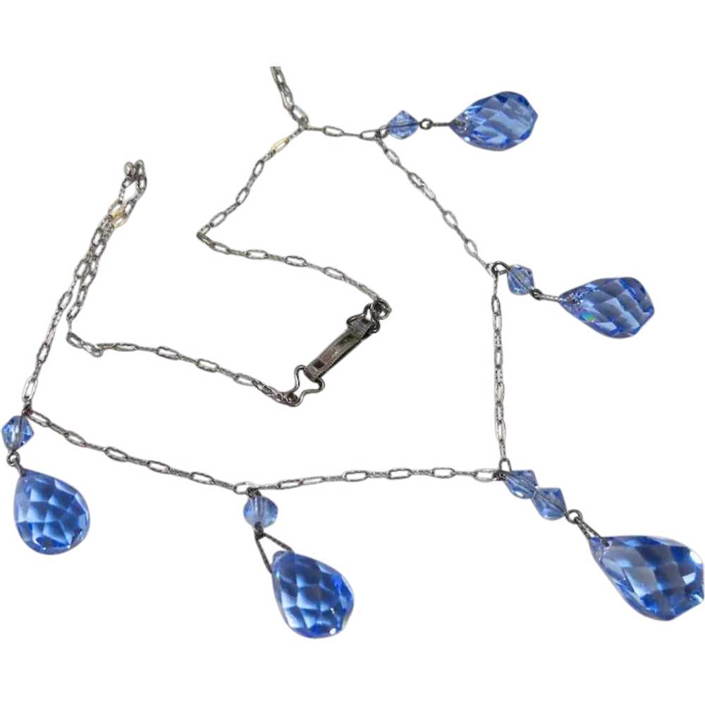 Art Deco Periwinkle Blue Sterling Crystal Necklace - image 1
