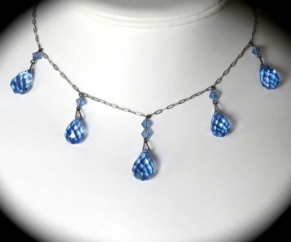 Art Deco Periwinkle Blue Sterling Crystal Necklace - image 3