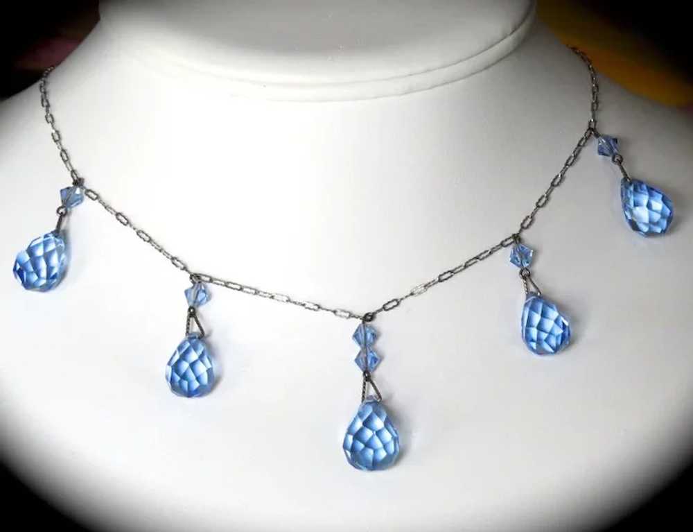 Art Deco Periwinkle Blue Sterling Crystal Necklace - image 4