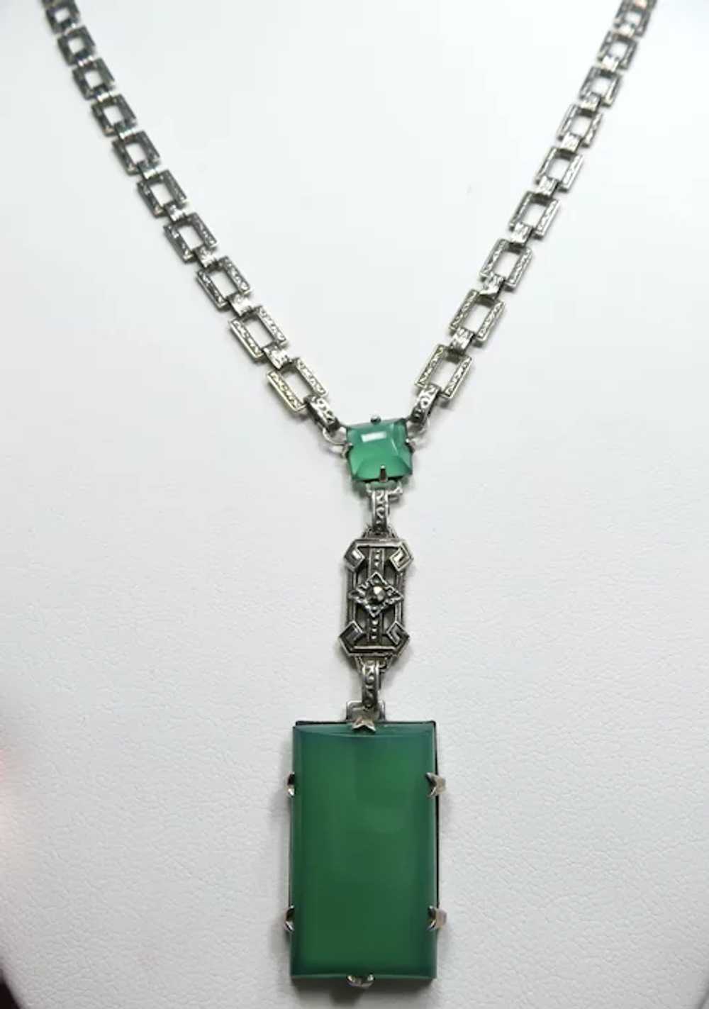 Art Deco Chrysoprase Sterling Necklace! - image 3