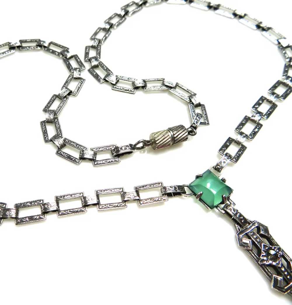 Art Deco Chrysoprase Sterling Necklace! - image 4