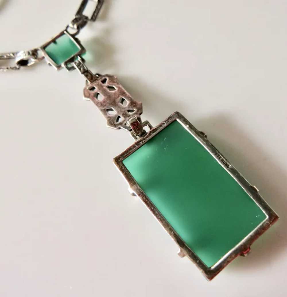 Art Deco Chrysoprase Sterling Necklace! - image 5