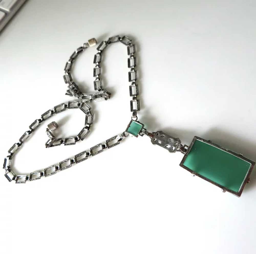 Art Deco Chrysoprase Sterling Necklace! - image 6