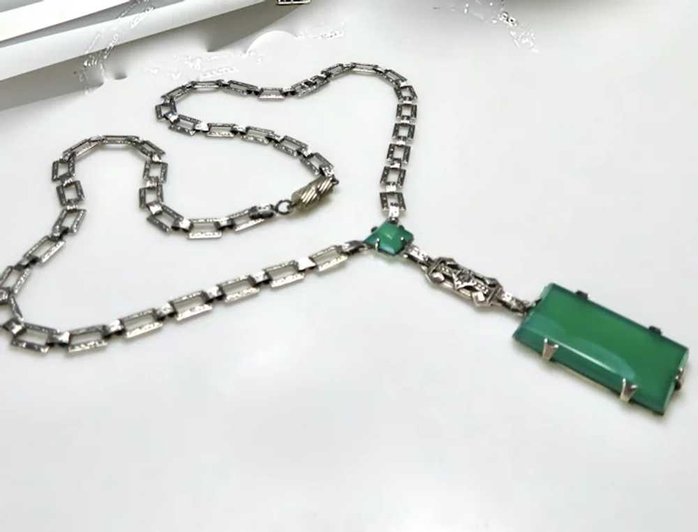 Art Deco Chrysoprase Sterling Necklace! - image 7