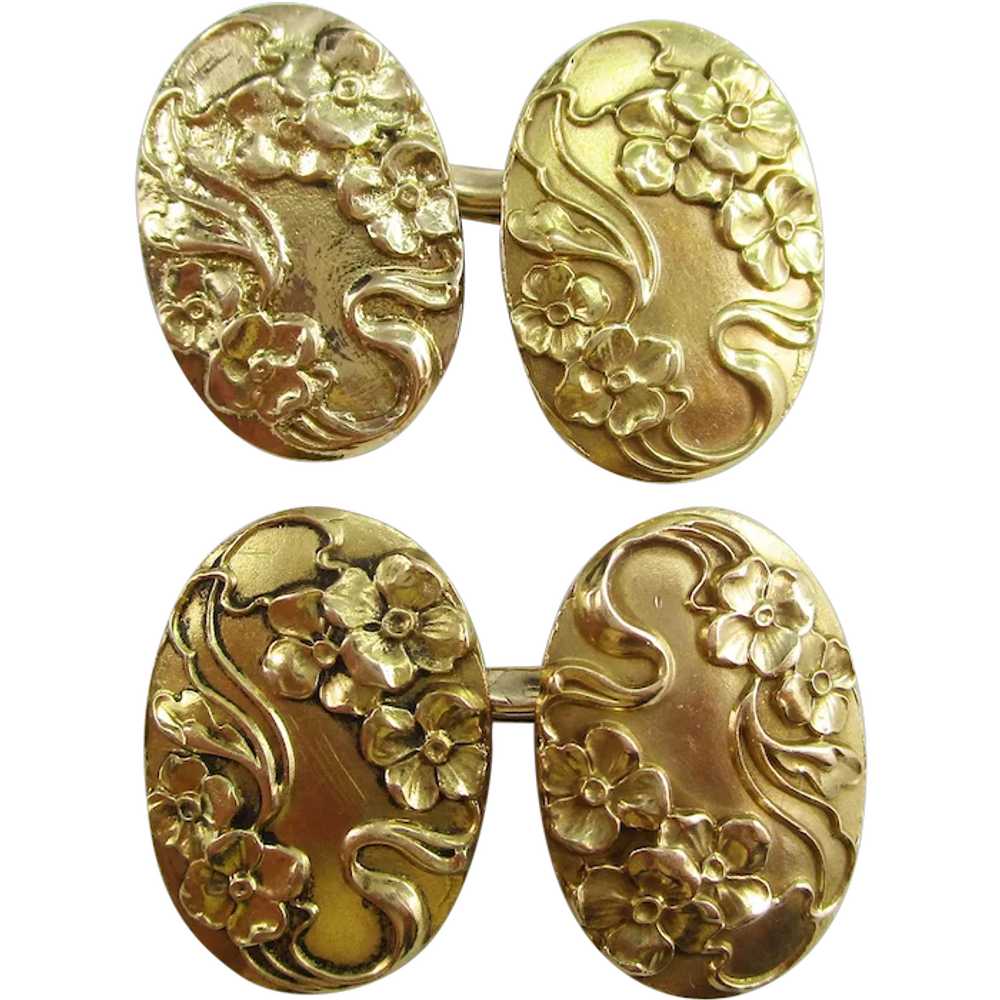 14K Yellow Gold Art Nouveau Larter & Sons Dogwood… - image 1