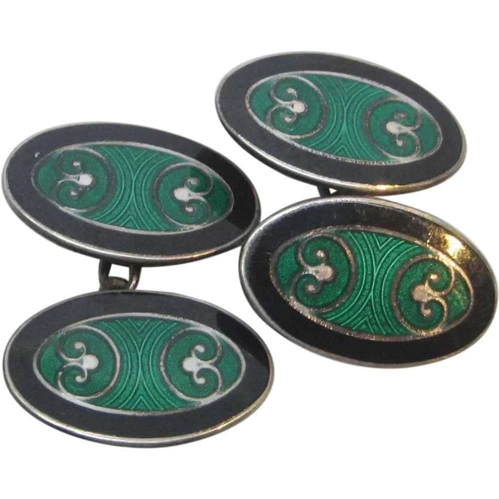 Art Deco Sterling Silver Enamel Cufflinks by Krem… - image 4