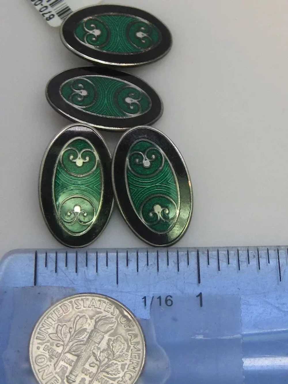 Art Deco Sterling Silver Enamel Cufflinks by Krem… - image 5