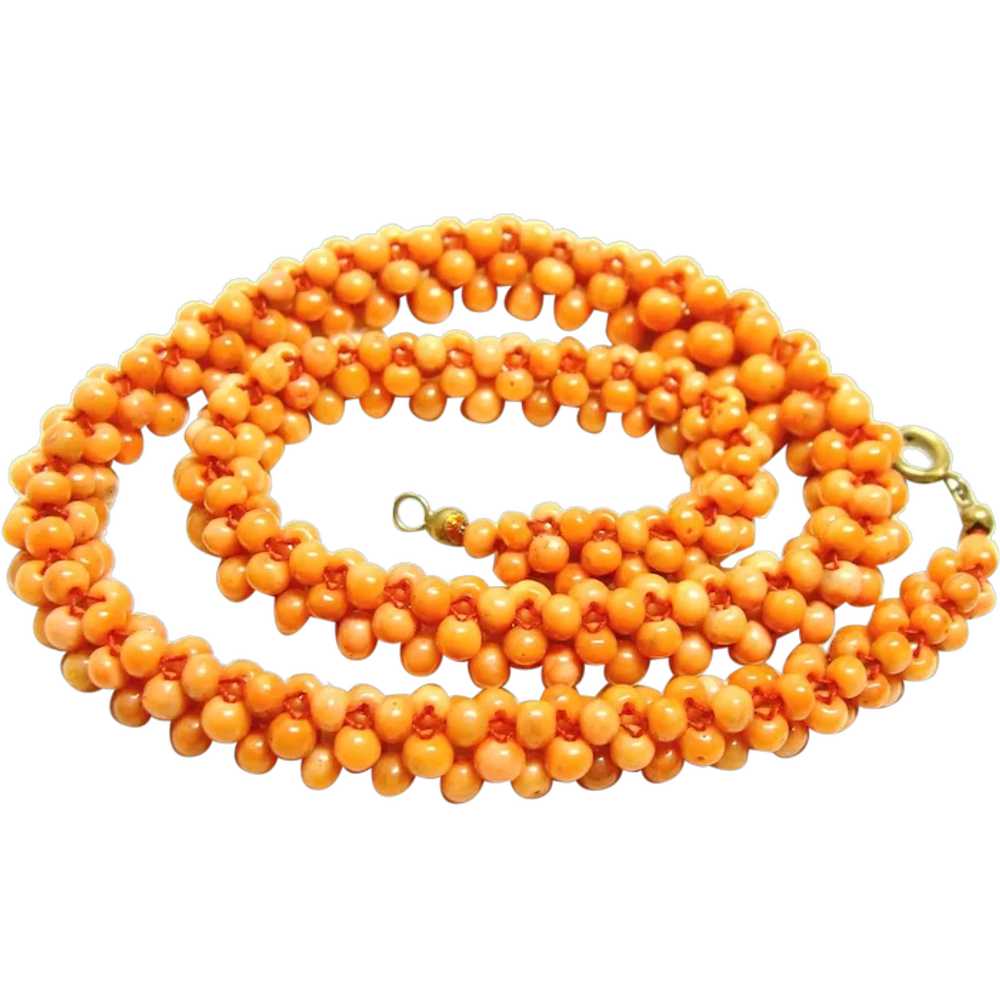 Vintage Woven Coral Necklace and Bracelet Set - image 1