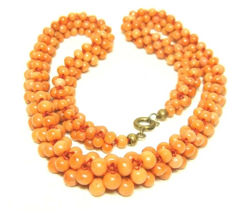 Vintage Woven Coral Necklace and Bracelet Set - image 2