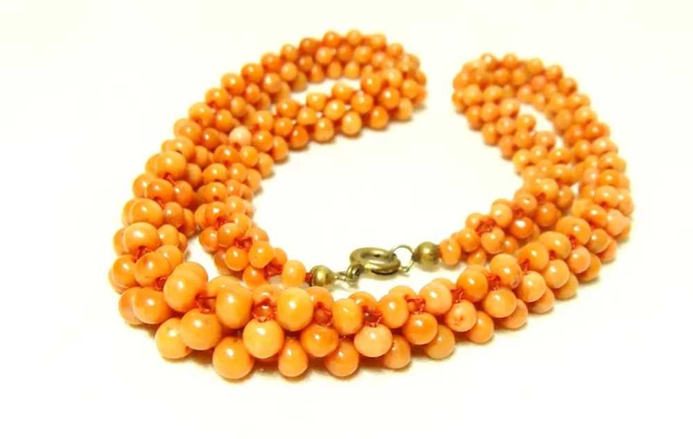 Vintage Woven Coral Necklace and Bracelet Set - image 4