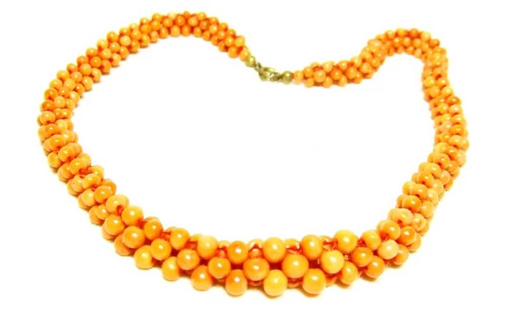 Vintage Woven Coral Necklace and Bracelet Set - image 5