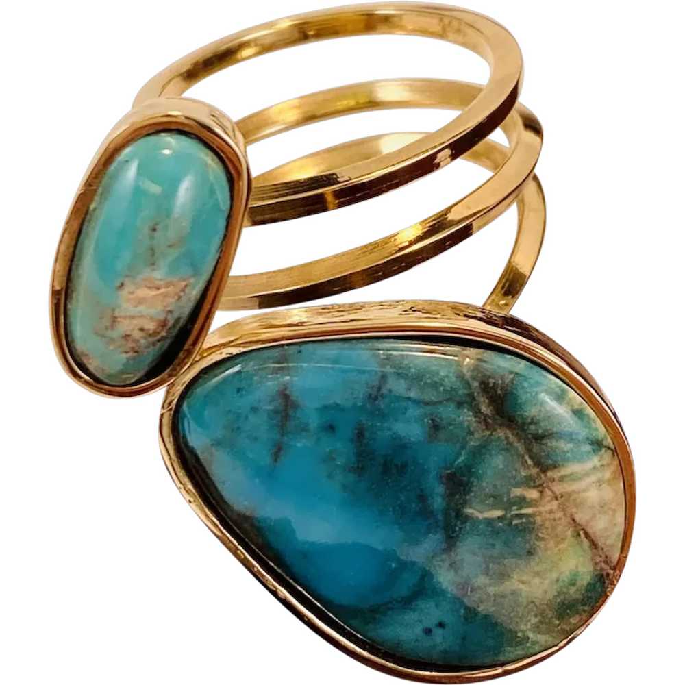 Natural Bisbee Turquoise 14k Gold Spiral Ring - image 1
