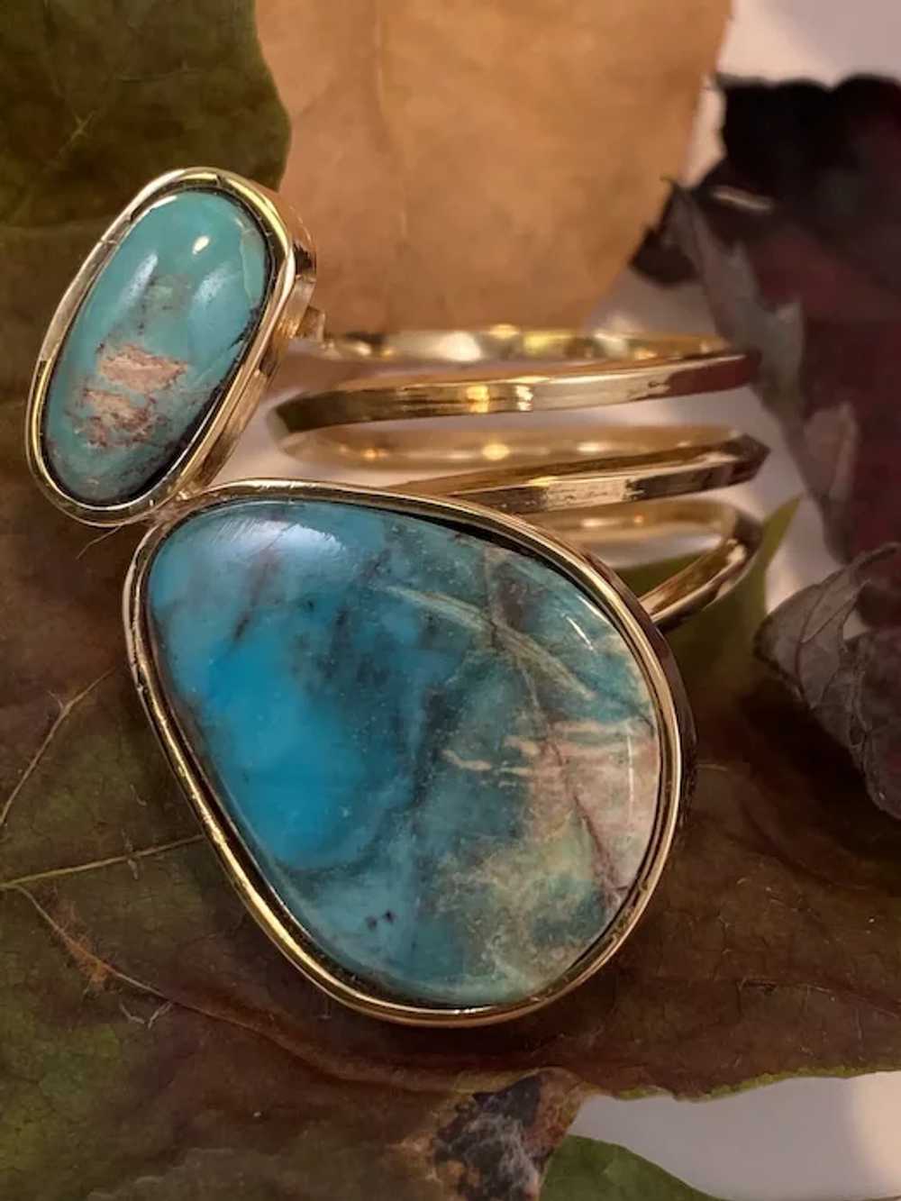 Natural Bisbee Turquoise 14k Gold Spiral Ring - image 4