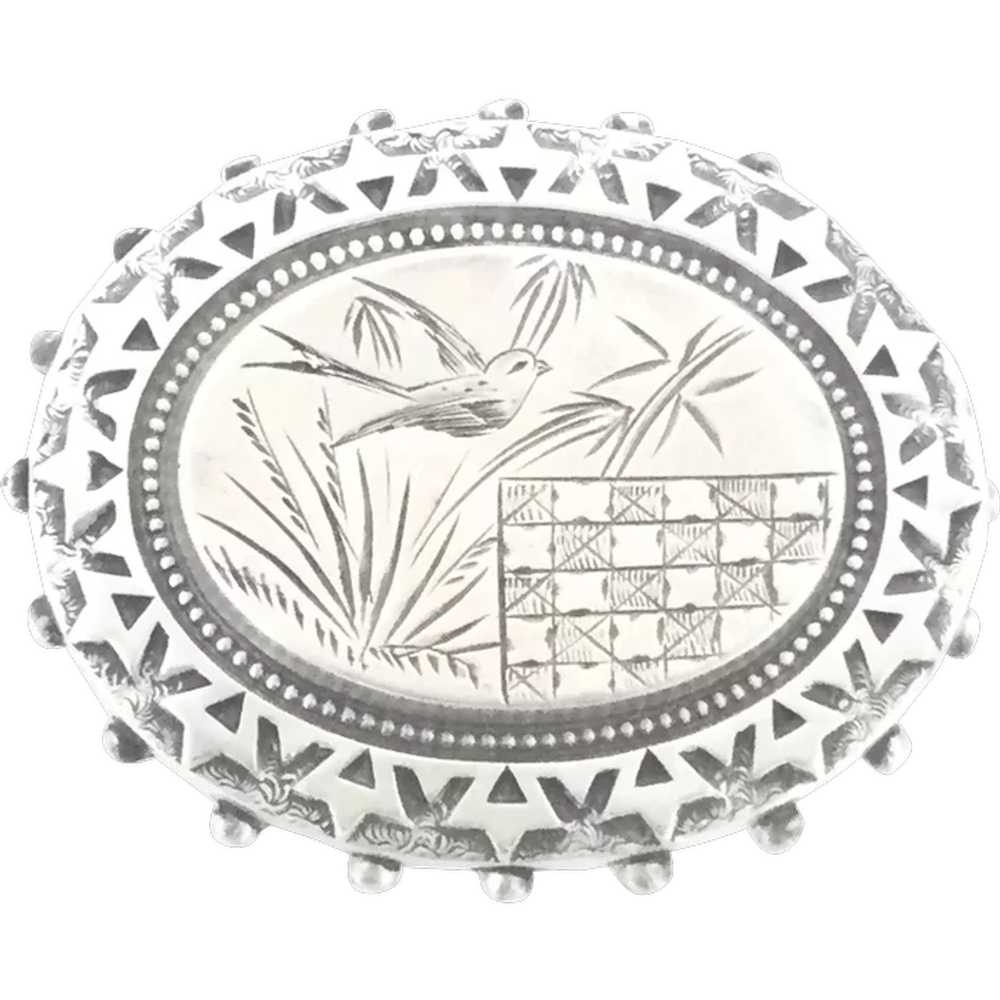 Victorian Silver Embossed Brooch Pin English Hall… - image 1