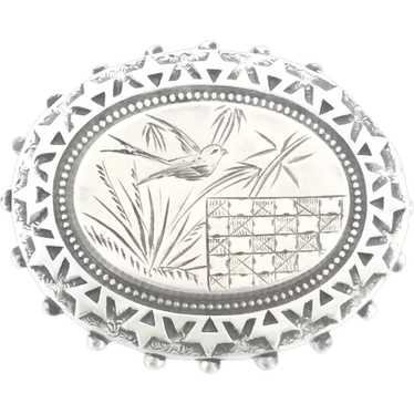 Victorian Silver Embossed Brooch Pin English Hall… - image 1