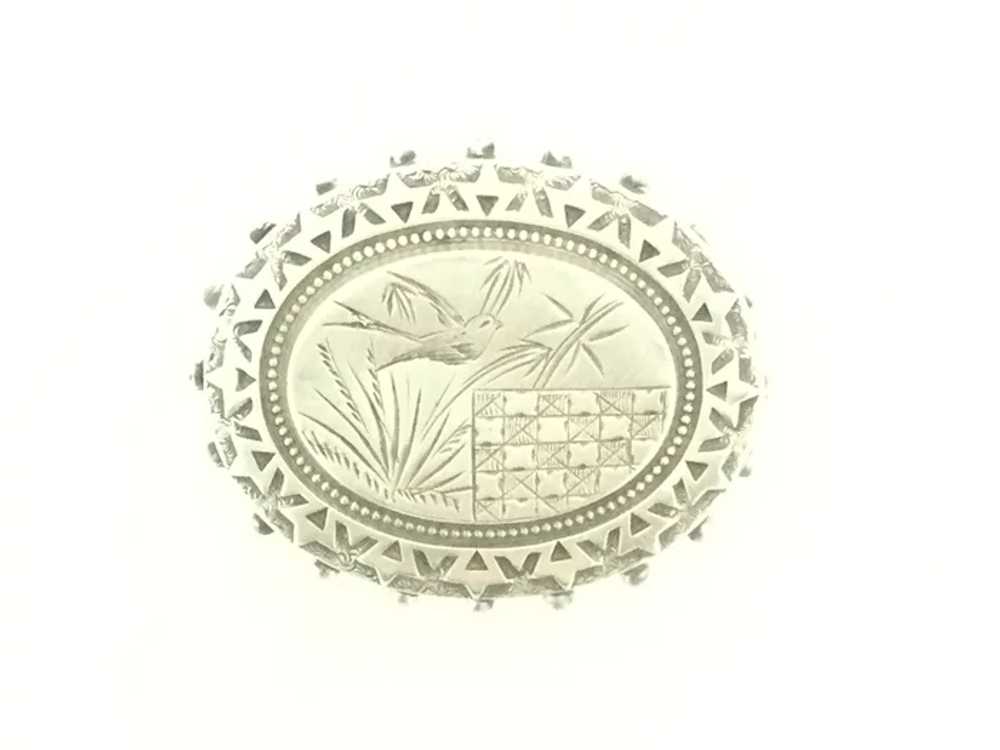 Victorian Silver Embossed Brooch Pin English Hall… - image 2