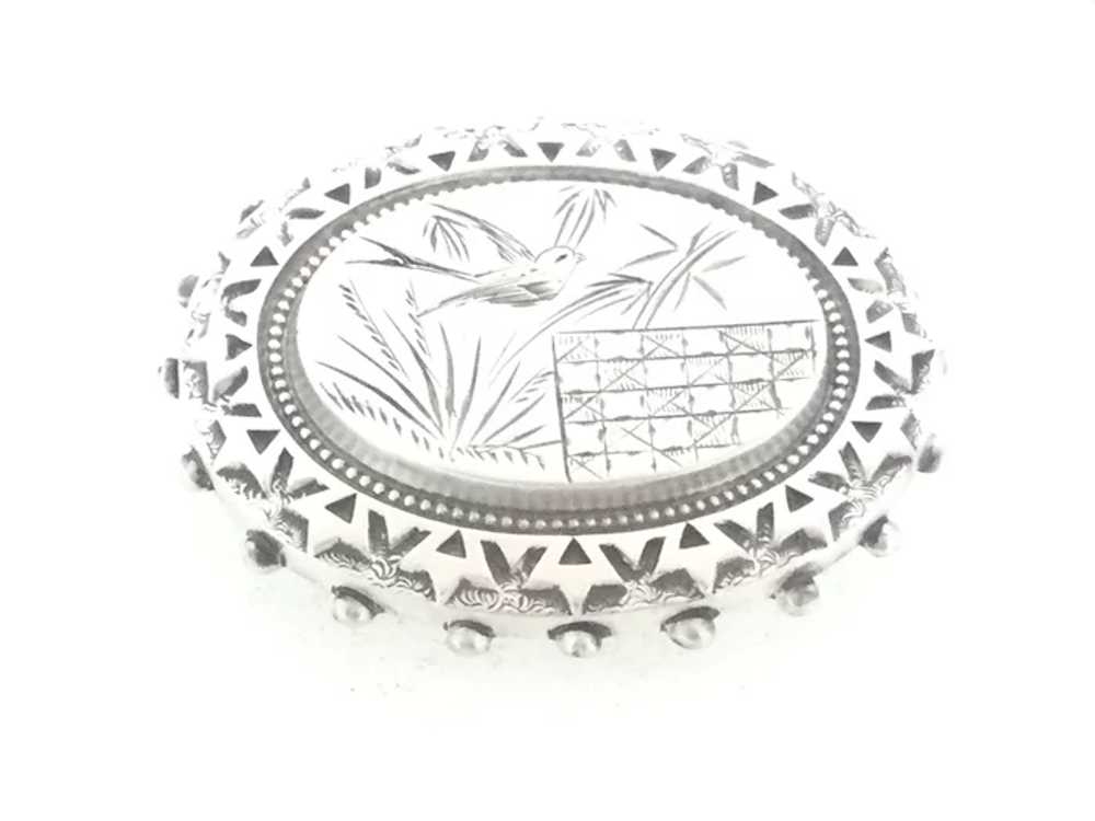 Victorian Silver Embossed Brooch Pin English Hall… - image 8