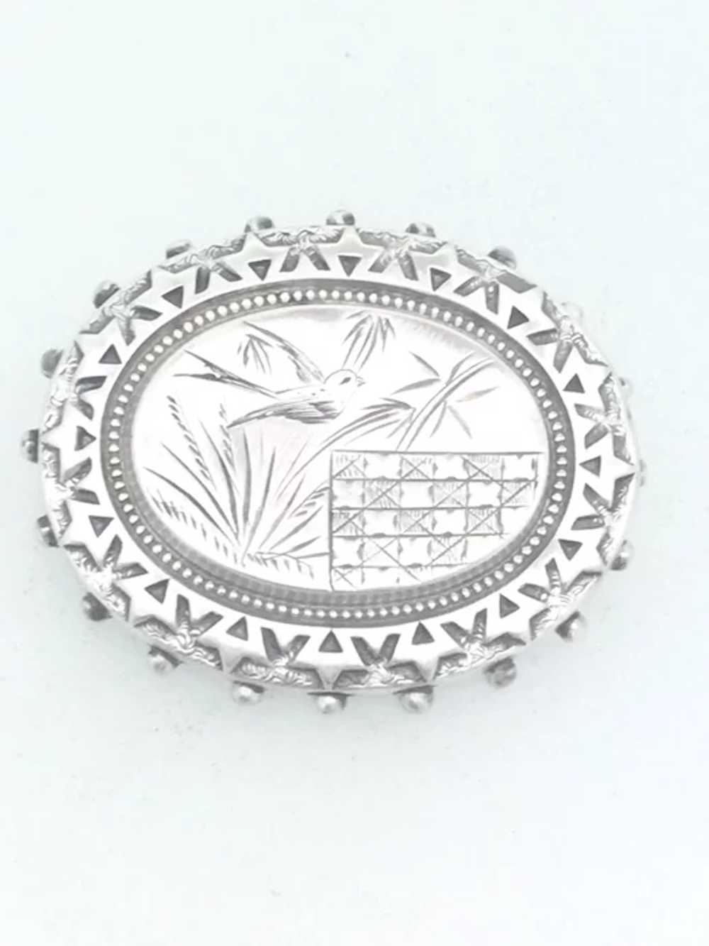 Victorian Silver Embossed Brooch Pin English Hall… - image 9