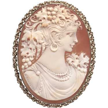 Vintage Cameo Brooch Pendant - Hand Carved - Silver Plated Mount