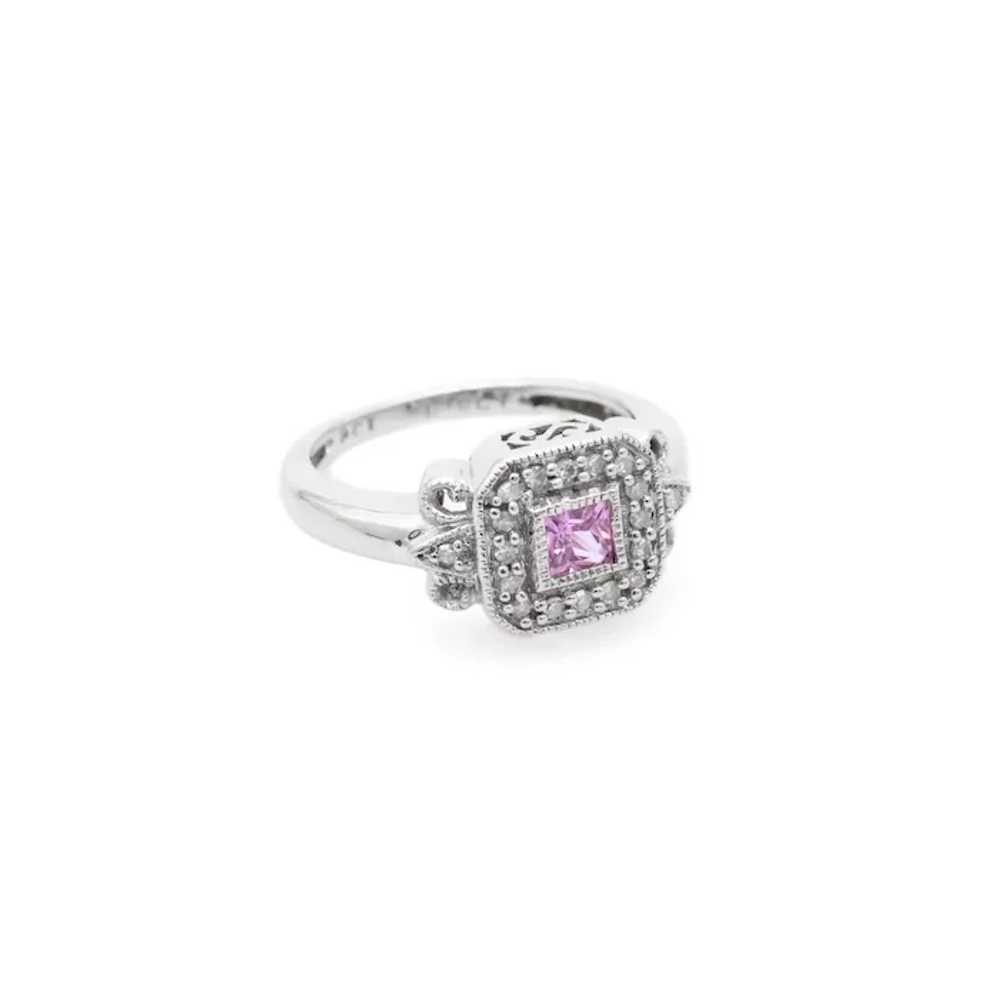 Vintage 9ct White Gold Pink Topaz & Diamonds Squa… - image 3