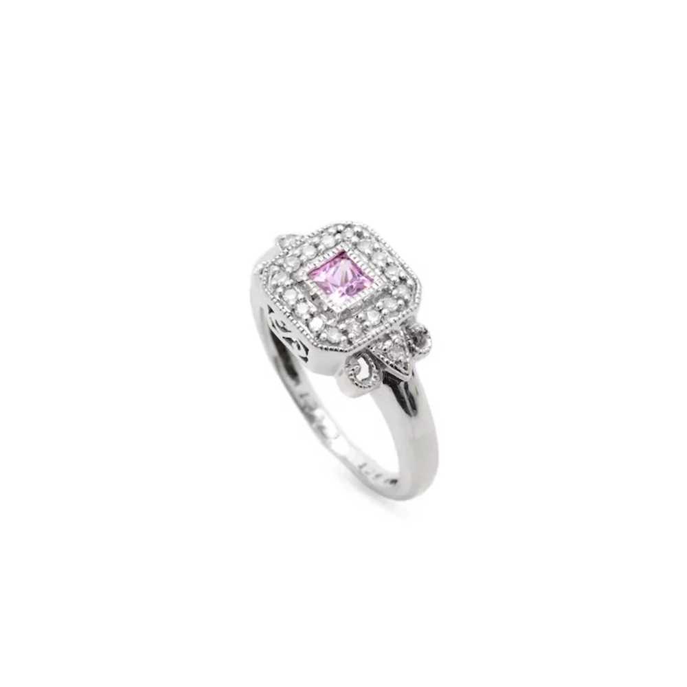 Vintage 9ct White Gold Pink Topaz & Diamonds Squa… - image 4