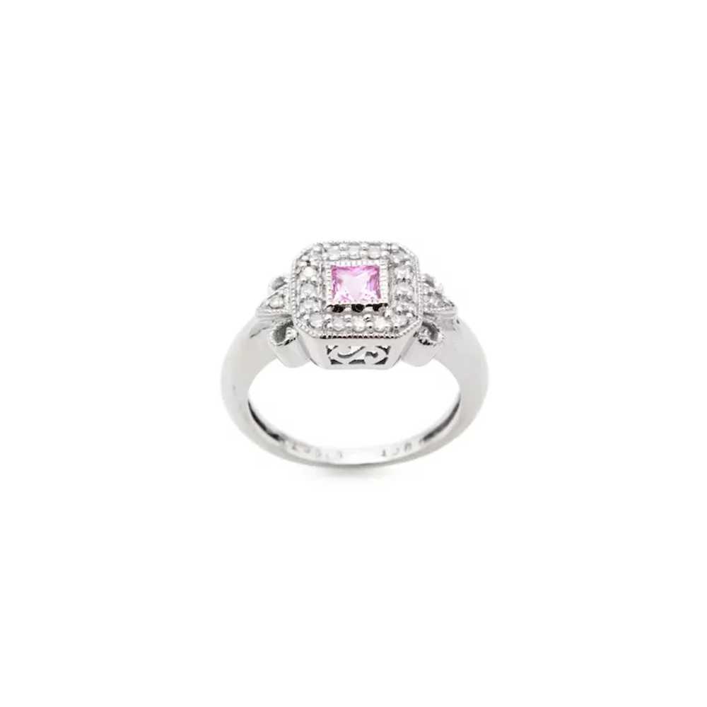 Vintage 9ct White Gold Pink Topaz & Diamonds Squa… - image 5