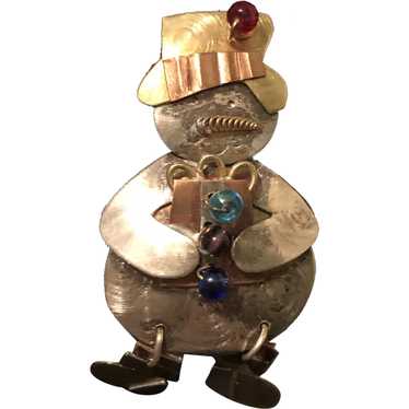 Fun Vintage Mixed Metals Christmas Snowman Pin