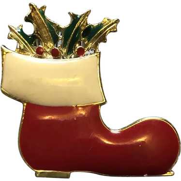 Signed BJ Beatrix Enamel Christmas Boot Pin Book … - image 1