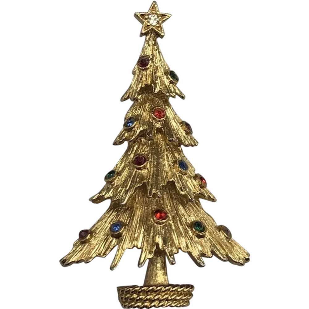 Vintage Monet Rhinestone Christmas Tree Pin - image 1