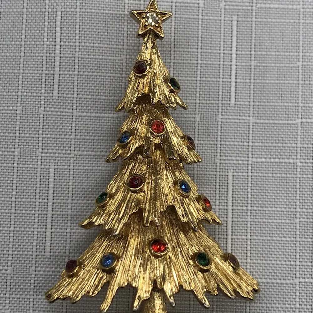 Vintage Monet Rhinestone Christmas Tree Pin - image 4