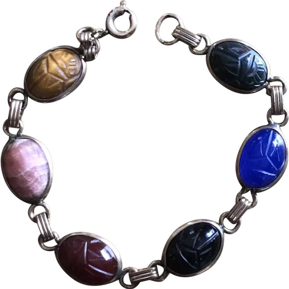 1/20 12K Gold Multi Colored Stone Scarab Bracelet… - image 1