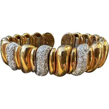 18K Yellow Gold and Diamond Chunky Bracelet Bangle