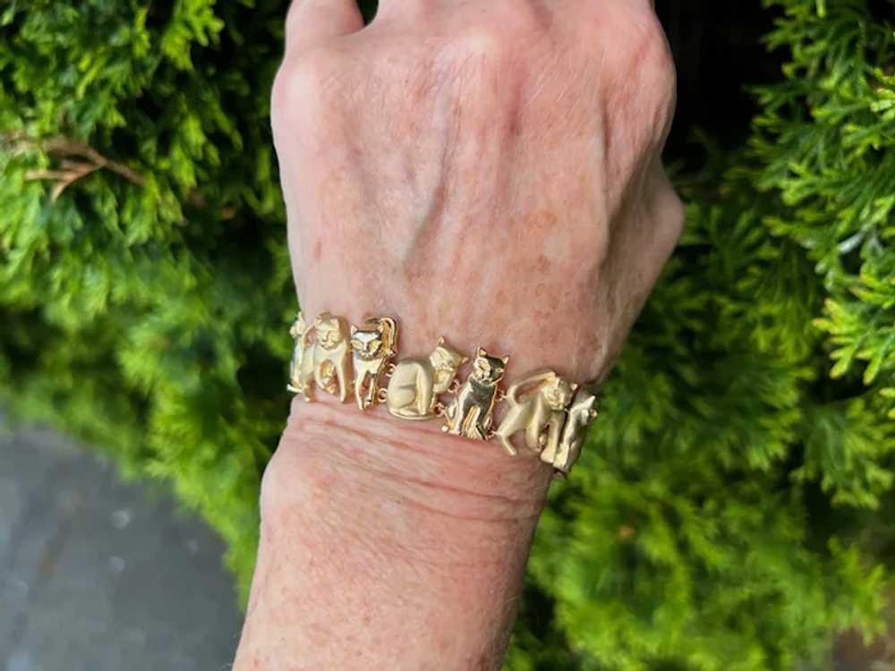 14K Yellow Gold Cat Charm Bracelet - image 12