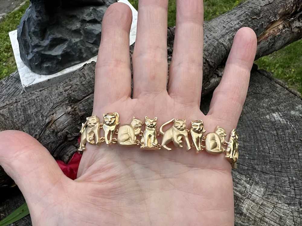 14K Yellow Gold Cat Charm Bracelet - image 3