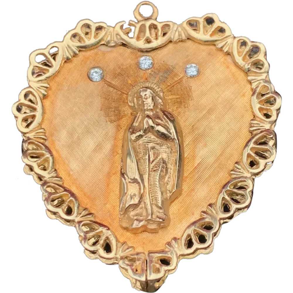 Yellow Gold Mother Mary Miraculous Medal Pendant - image 1