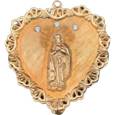 Yellow Gold Mother Mary Miraculous Medal Pendant - image 1