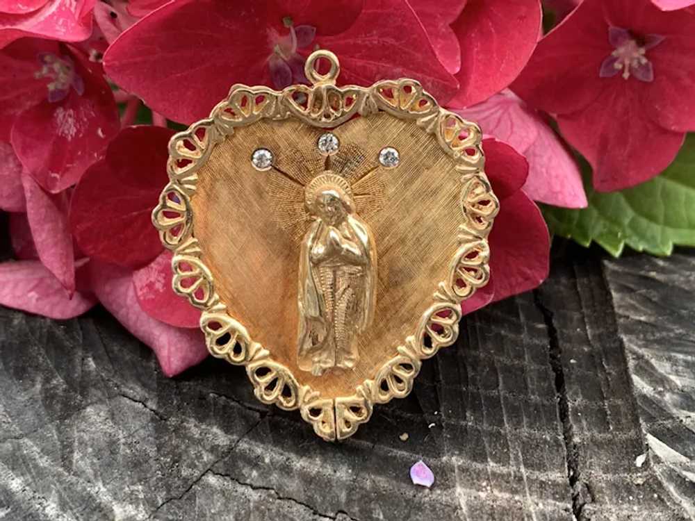 Yellow Gold Mother Mary Miraculous Medal Pendant - image 3